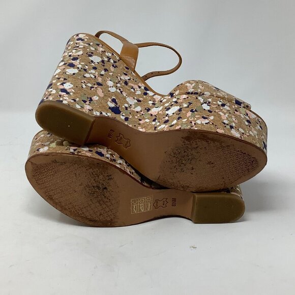 Tory Burch Solana Confetti cork wedges 8.5M sandals brown leather ankle strap - Picture 8 of 9